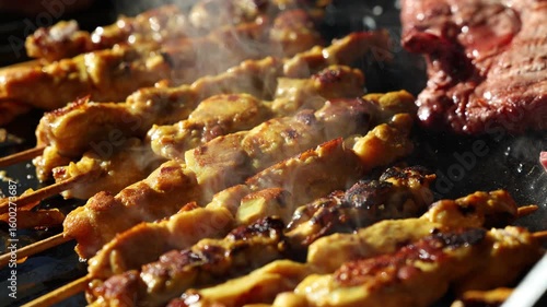 kebab chicken skewers grilled meat over flaming hot bbq embers for perfect outdoor cooking