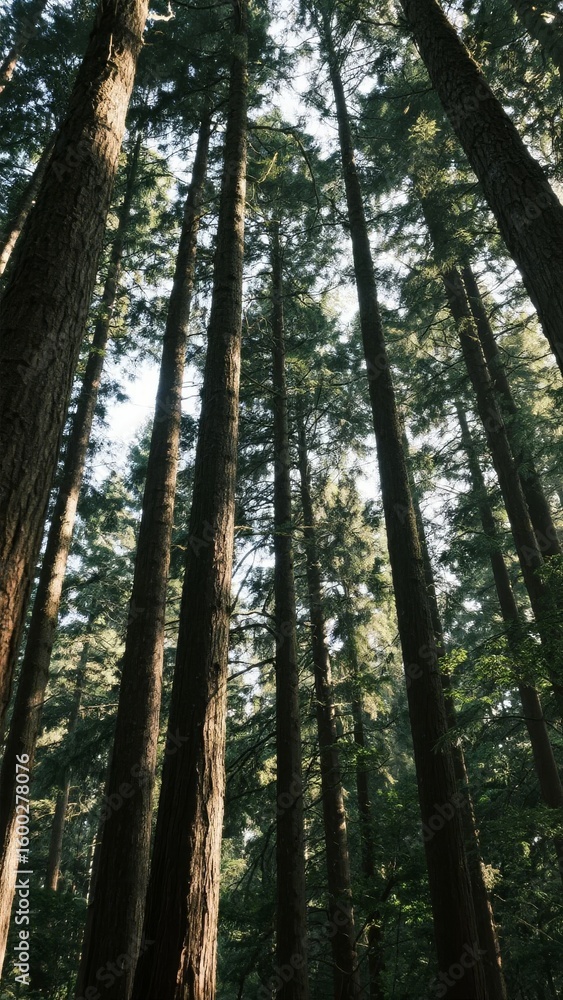 Fototapeta premium Towering Redwood Trees in a Dense Forest