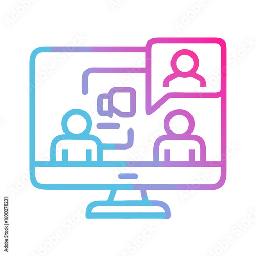 Virtual meeting illustration on computer screen with video call  