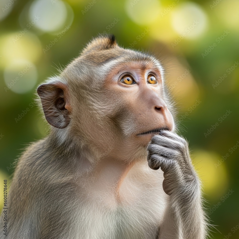 Fototapeta premium Pensive monkey thinking deeply looking up
