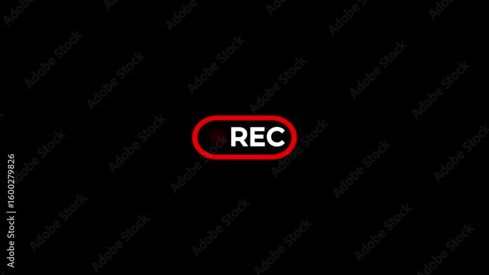 Recording button animation, camera recording sign on a transparent background, Red symbol, button of recording video, broadcasting black background.