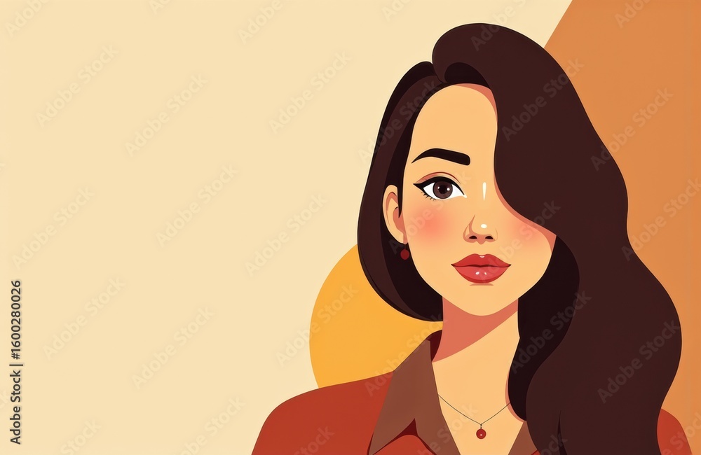 Woman with long dark hair and confident expression in a modern digital illustration style Woman with long dark hair and confident expression in a modern digital illustration style
