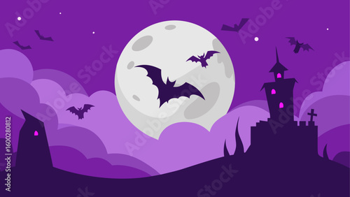 spectral bats soaring over ghostly ruins  full moon