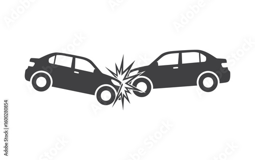 Car accident illustration for insurance, safety campaigns, and driver education programs shows the impact of a collision in a simple graphic