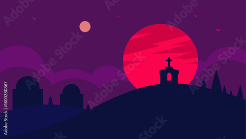 spooky hillside with tombstones  glowing fog  crim