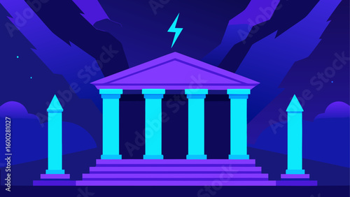 temple of gods under electric sky  glowing column
