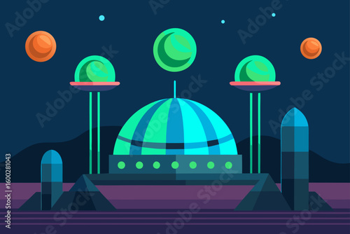 terraforming control hub on alien world  glowing