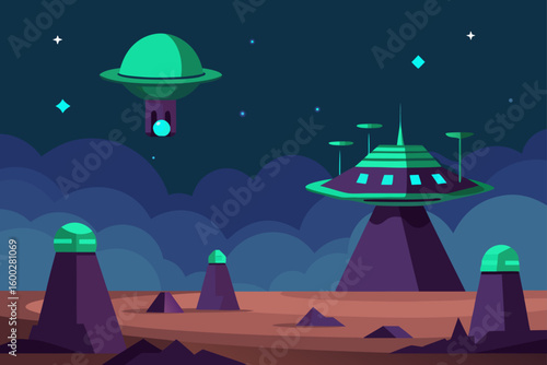 terraforming station on alien terrain  drones