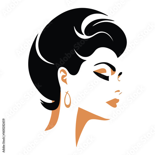 Elegant Retro Woman Portrait, Stylish Vintage Hairstyle and Makeup Vector Illustration
