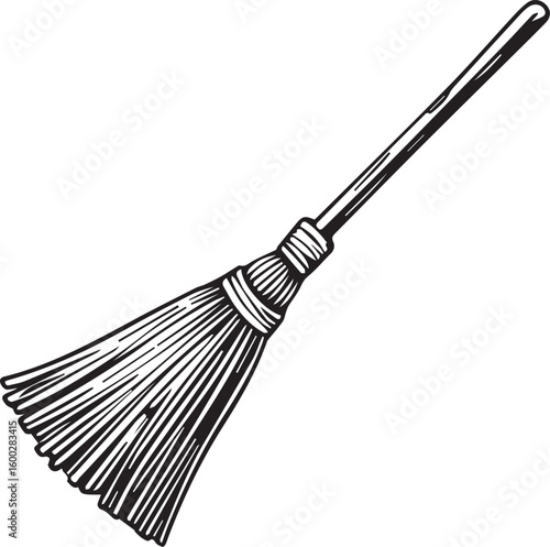 Artistic Broom: A striking monochrome depiction of a traditional broom, showcasing detailed linework and classic design.