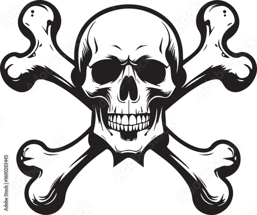 Skull and Crossbones: A stark depiction of the iconic skull and crossbones, rendered in a high-contrast, clean style, symbolizing danger, rebellion, or a cautionary warning.