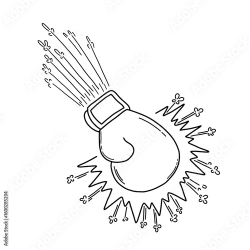 Hand drawn boxing glove making powerful hit with motion and impact. Power Punch, Boxing Glove vector illustration