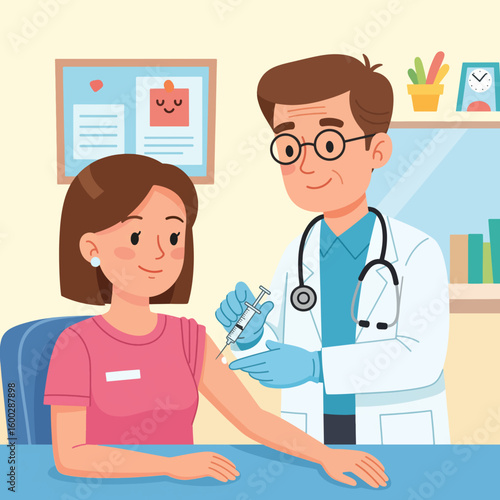 Doctor Administering Vaccine to Female Patient in Medical Clinic Setting