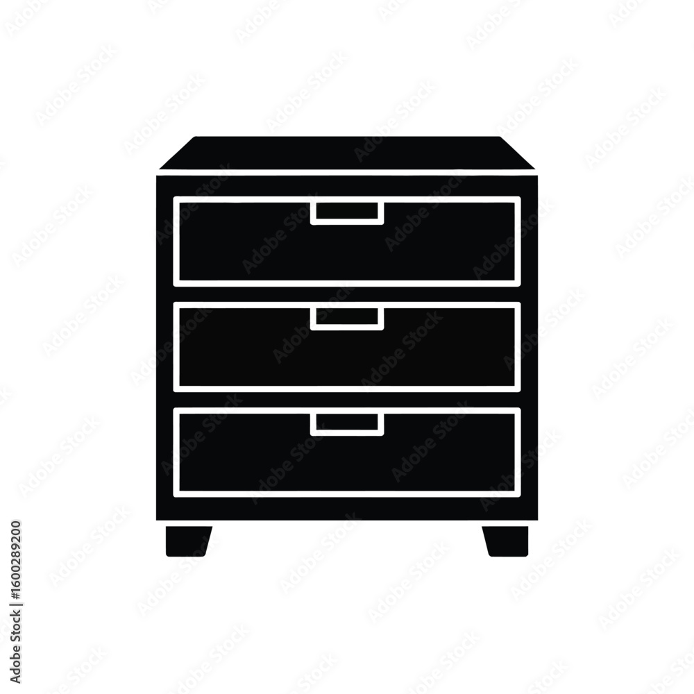 Simple black silhouette of a three drawer nightstand Simple black silhouette of a three drawer nightstand