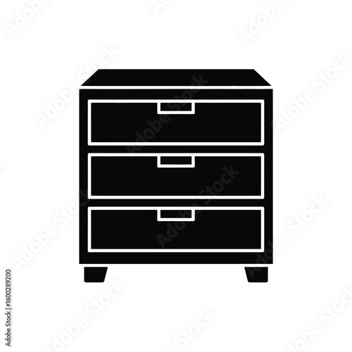 Simple black silhouette of a three drawer nightstand