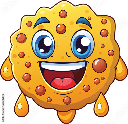 Laughing Kawaii Sponge Vector with Water Droplets