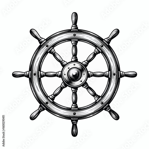 Vintage wooden ship s wheel illustration
