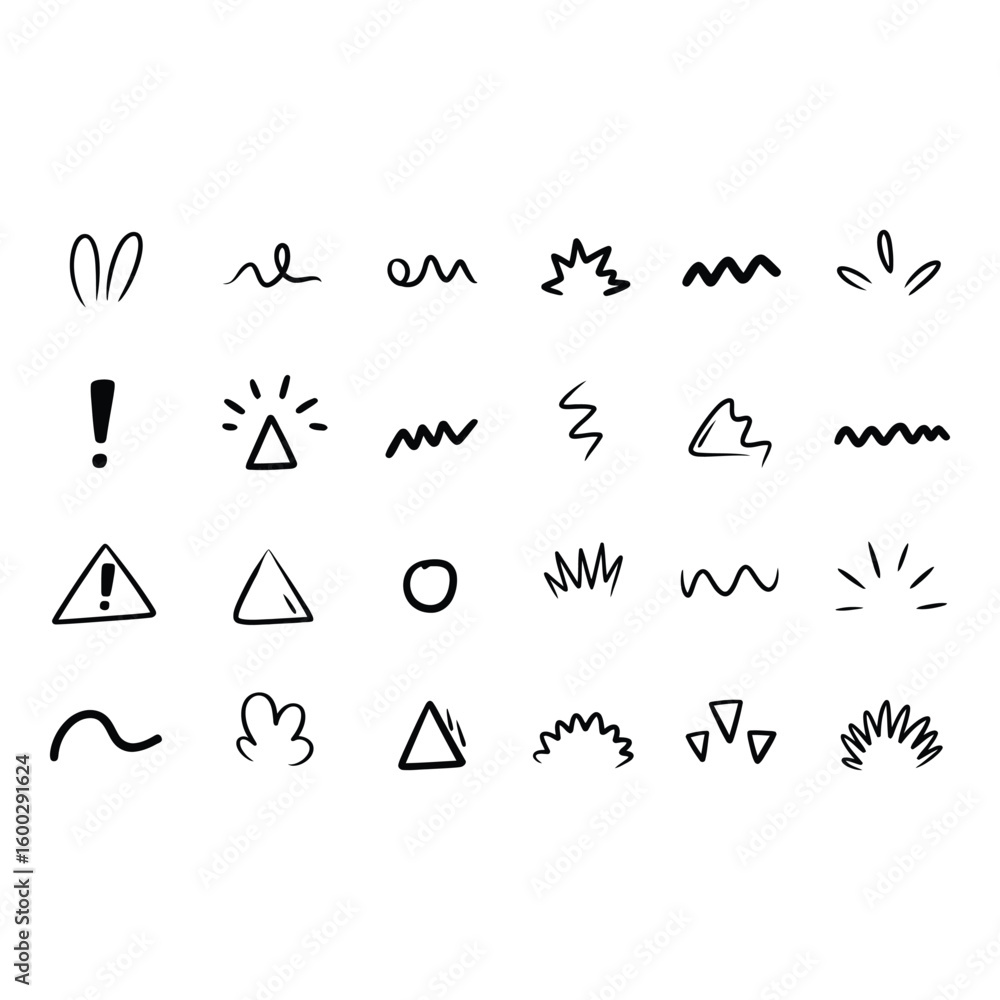 Fototapeta premium Collection of hand drawn abstract shapes isolated on white background