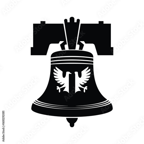 Black silhouette of the liberty bell with eagles