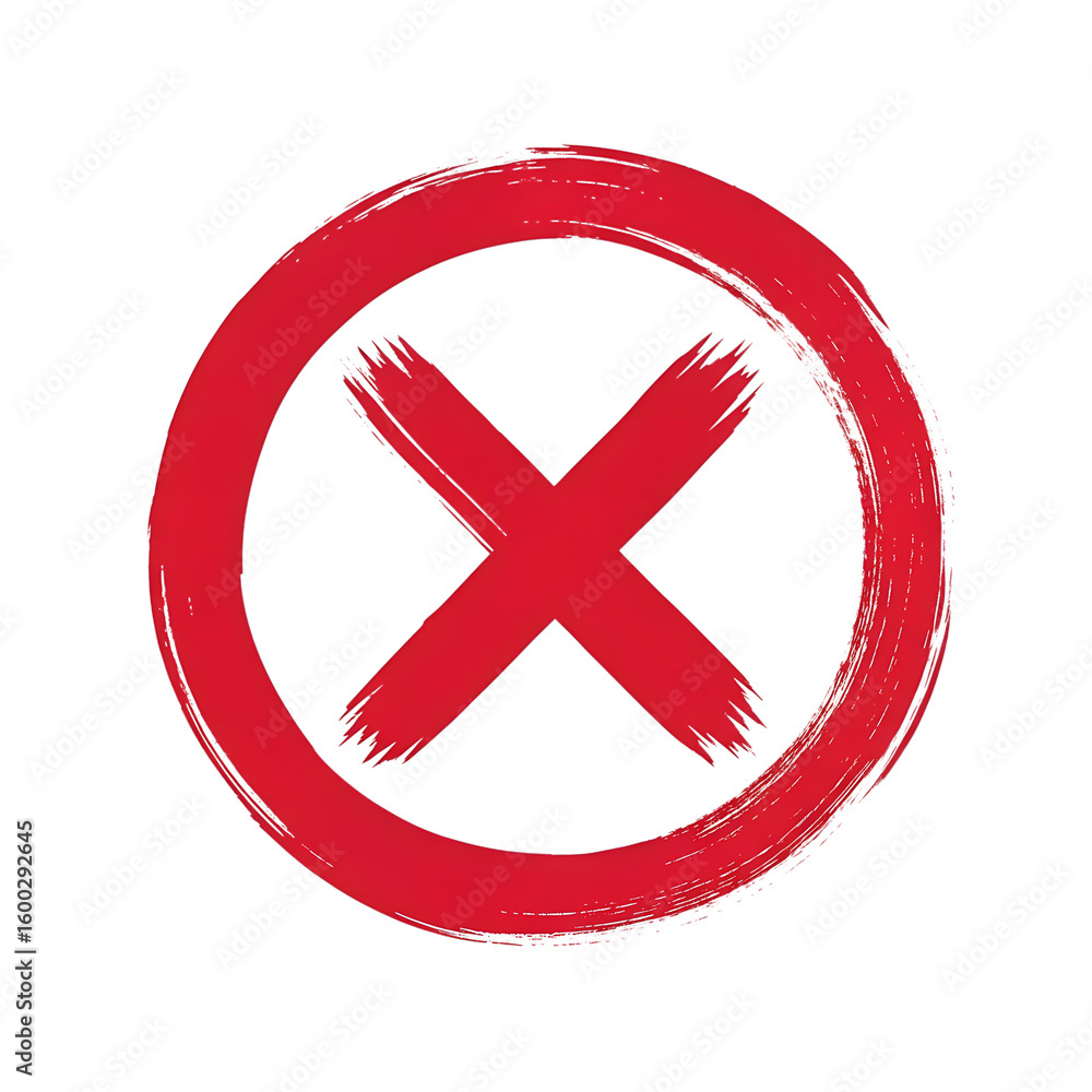 Obraz premium Red circle with rough textured cross mark graphic element isolated on a transparent background png, cut out, clipping path, social media, Advertisement, high quality, HD photo, close up, web, banner.