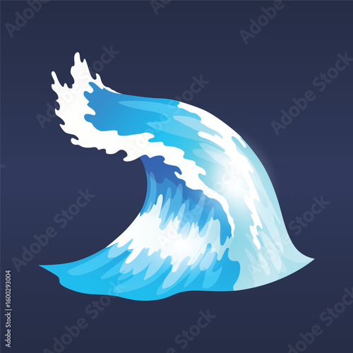 Sea ocean wave. Blue water ocean wave, marine surf wave, ripples tides sea storm, tsunami, tidal shape, splash water motion with spray isolated vector cartoon illustration