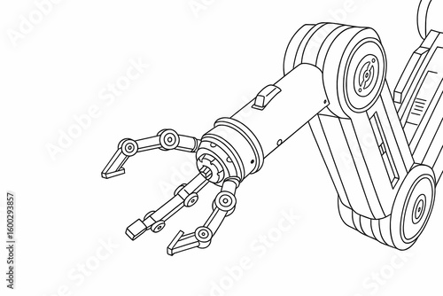 Black line illustration of industrial robotic arm