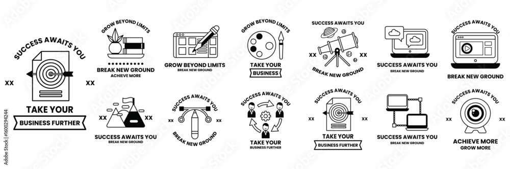 Fototapeta premium Set of illustrations in the concept of business equipment in a line style