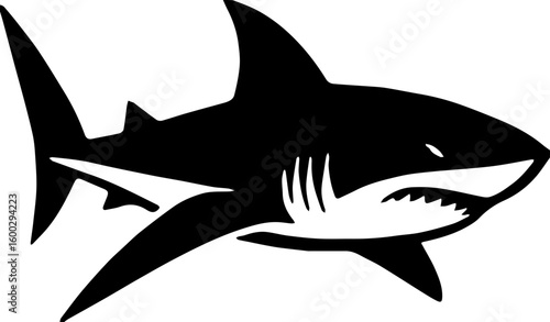 shark vector silhouette,Black and white vector illustration of a great white shark profile,shark vector illustration, shark icon silhouette design vector art