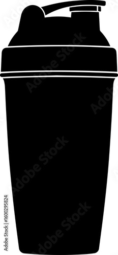 Black Protein Shaker Bottle with Lid and Spout Silhouette