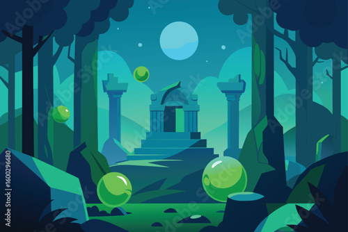 stylized fantasy forest landscape with glowing gr