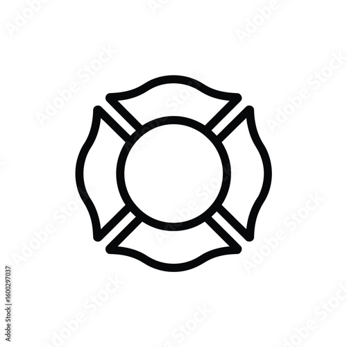 Simple black outline of a maltese cross firefighter emblem