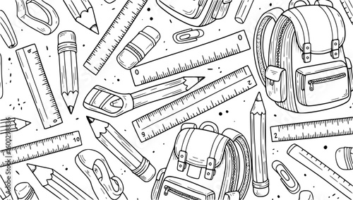 Doodle pattern of school supplies and backpacks