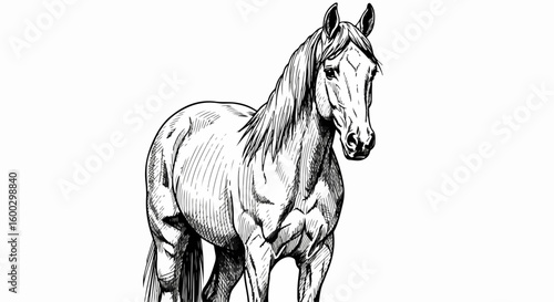 Illustration of horse is suitable for school projects. Illustration of horse with detailed lines. Use illustration of horse for educational projects in school, university, or for encyclopedias.