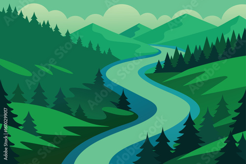 an aerial view of a winding green river cutting t