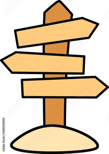 Wooden direction sign on sand