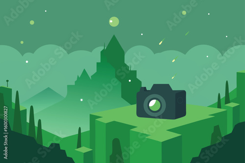 a sweeping 3d camera fly through of a mist covere
