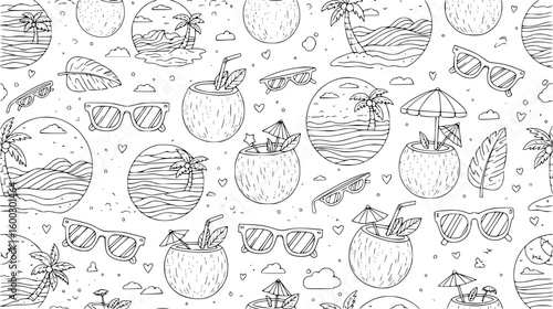 Wallpaper Mural Hand drawn tropical beach and cocktail pattern Torontodigital.ca