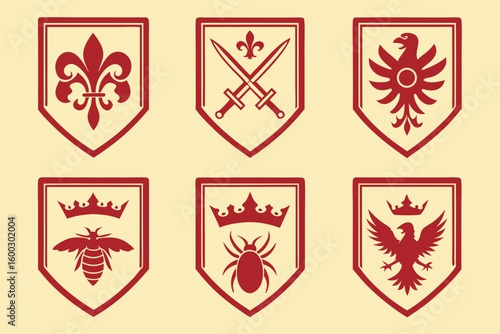 Red heraldic symbols on cream background heraldry crest