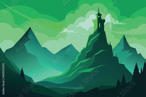 a mystical mountain range with green cliffs  magi