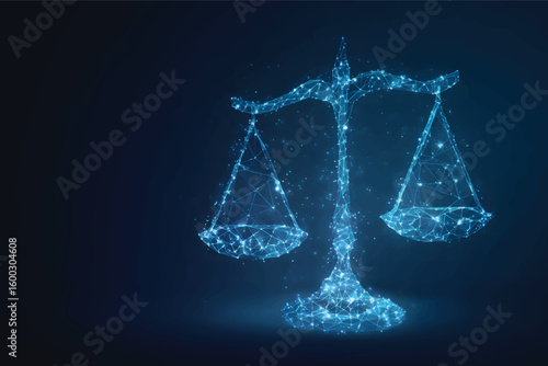 Vector illustration of digital scales and law poly concept on a dark blue background