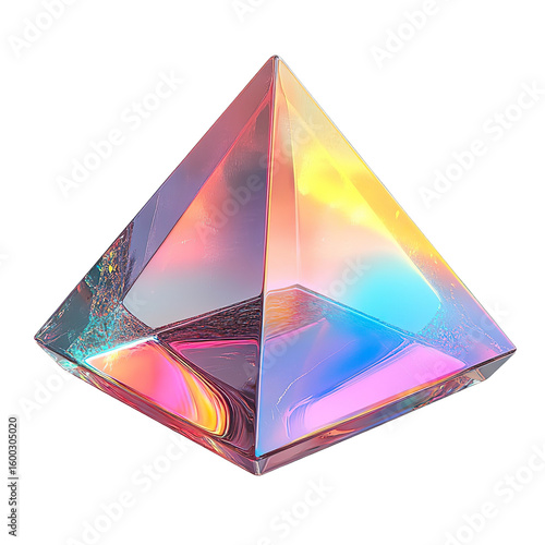 Holographic glass pyramid isolated on transparent background