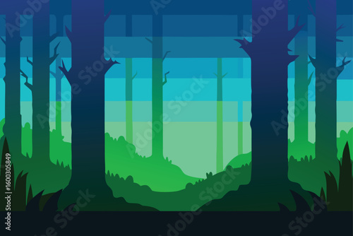 a cursed forest transition scene with color gradi