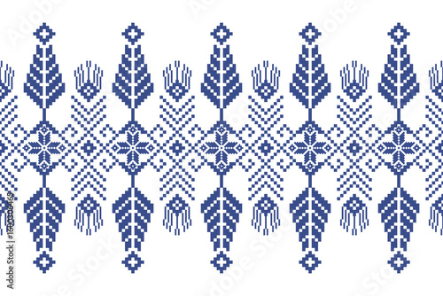 Cross stitch pattern concept showcasing traditional ethnic geometric pattern, Design for textile, background,carpet,wallpaper,clothing,wrapping,Batik,fabric,Vector illustration	
