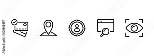 Outline Icons for Marketing, Online Payment, and Customer Targeting