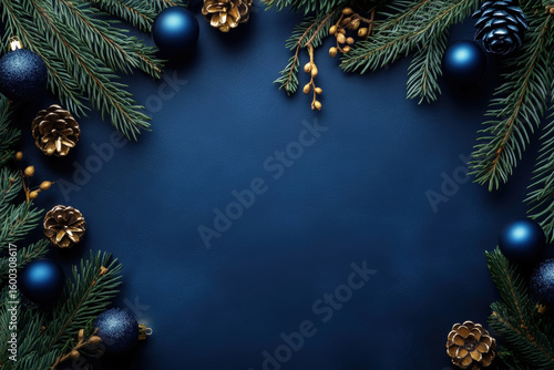 Wallpaper Mural Elegant christmas background features stylish blue baubles and golden pine cones, perfect for the holidays Torontodigital.ca