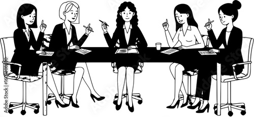 Businesswomen at the negotiating table in the company office, vector illustration
