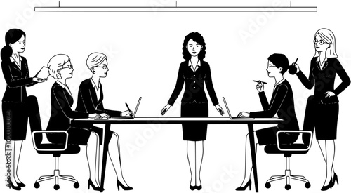 Businesswomen at the negotiating table in the company office, vector illustration

