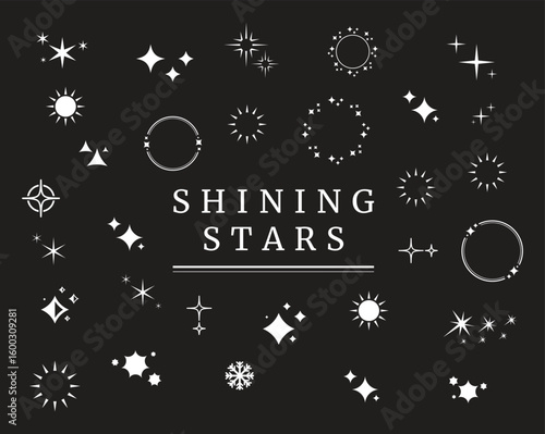 Sparkle Star Icon Set - Vector Stock Illustration. Different forms of stars, constellations, galaxies