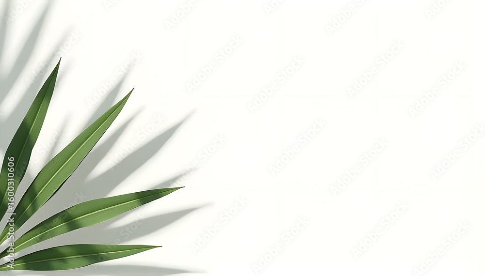 Obraz premium Palm leaves with soft light shadows on white background, summer concept