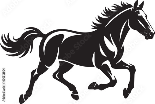 Galloping Horse Silhouette Vector Illustration in Black and White Style